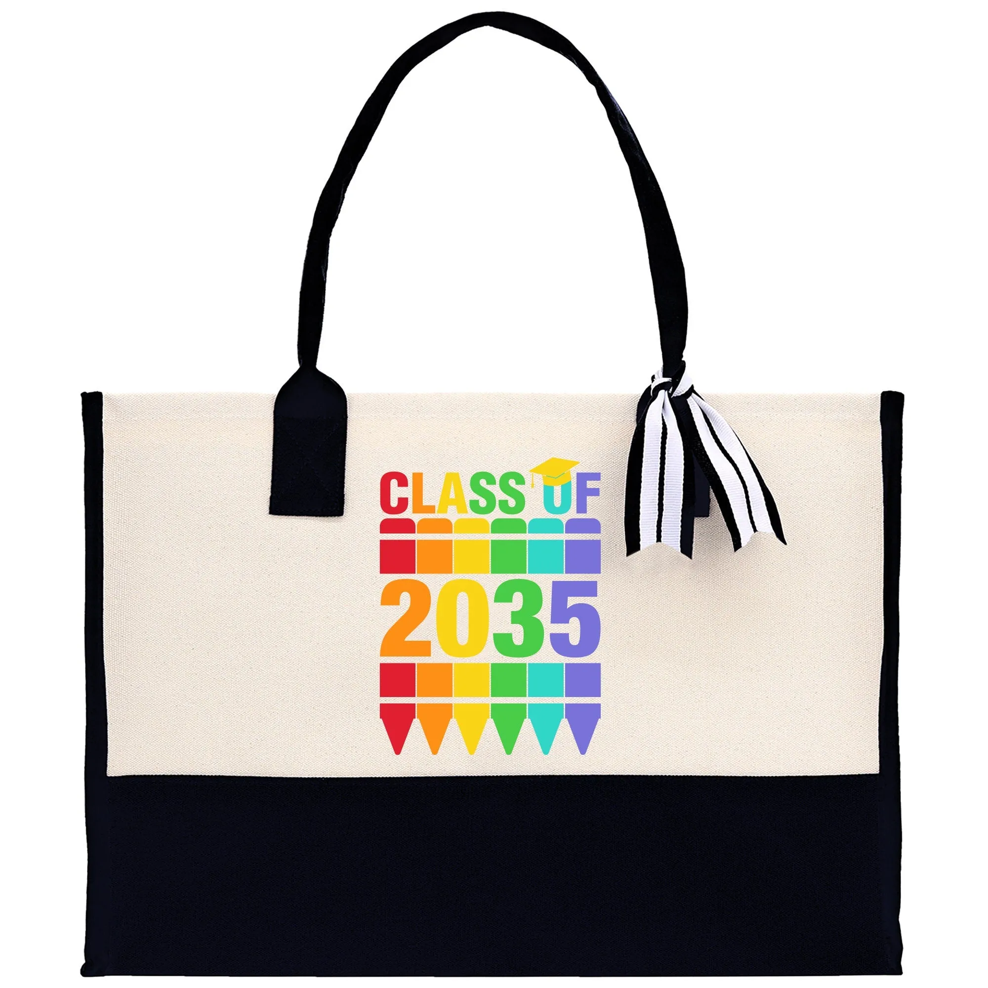 Class of 2035 Colorful Crayons Cotton Canvas Tote Bag Graduation Gift Bag Last Day of School Pre-Kindergarten Bag First Day of School Bag