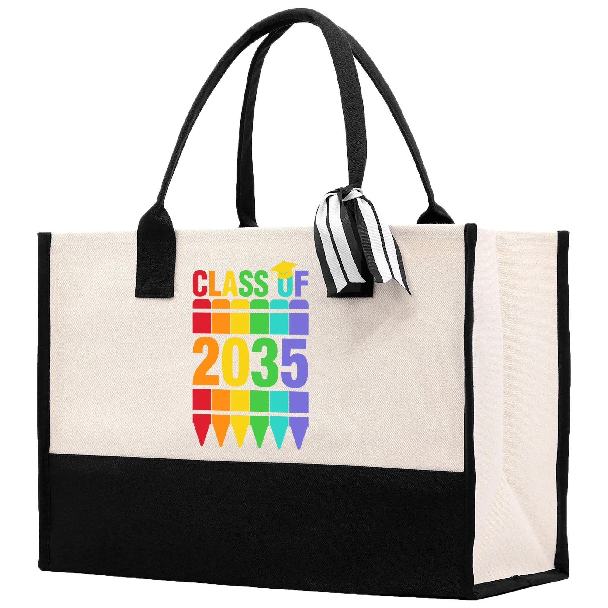 Class of 2035 Colorful Crayons Cotton Canvas Tote Bag Graduation Gift Bag Last Day of School Pre-Kindergarten Bag First Day of School Bag