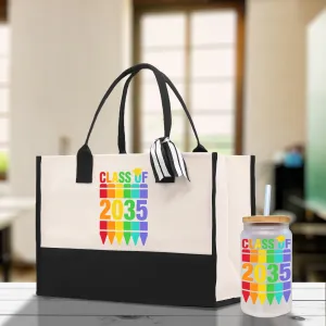 Class of 2035 Colorful Crayons Cotton Canvas Tote Bag Graduation Gift Bag Last Day of School Pre-Kindergarten Bag First Day of School Bag