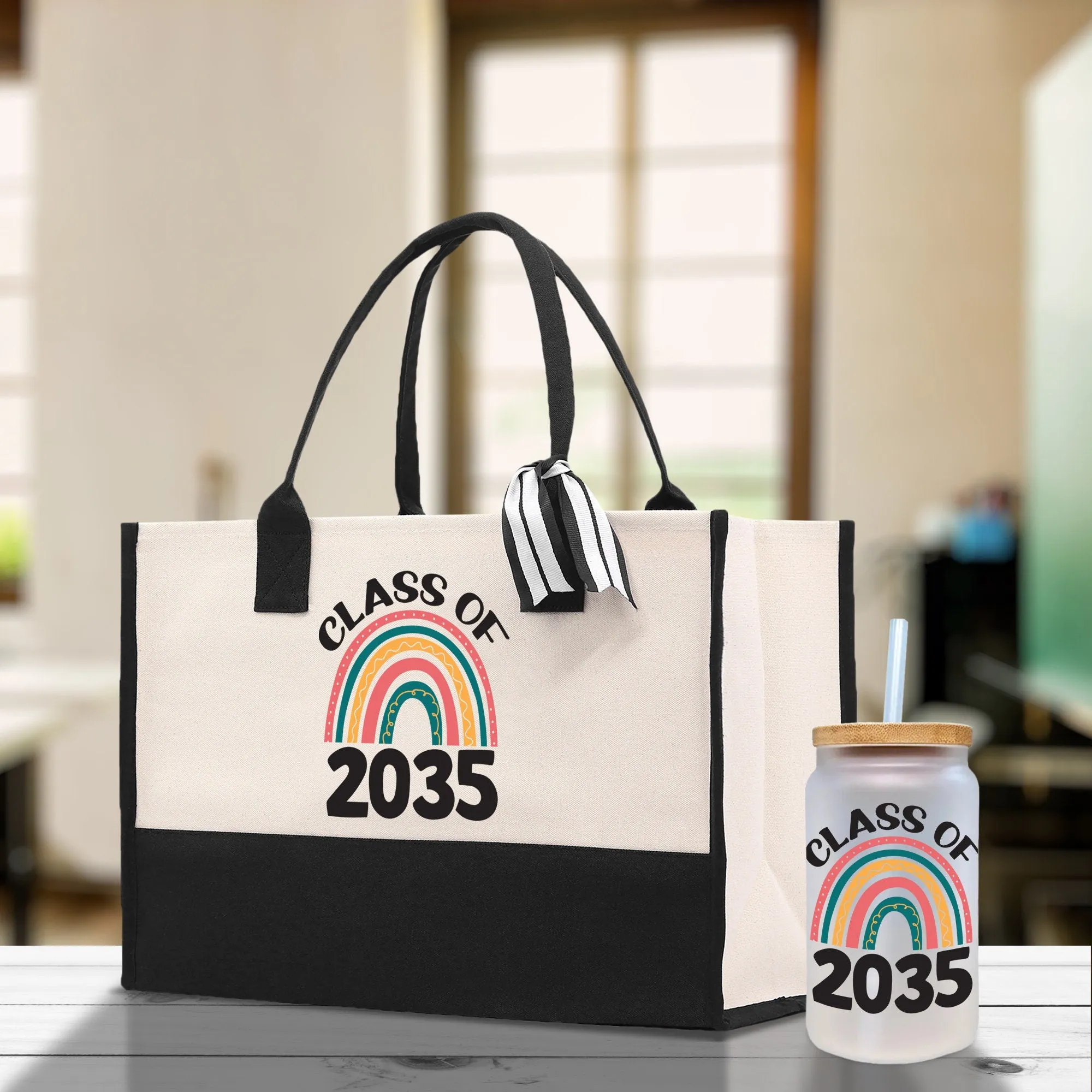 Class of 2035 Rainbow Cotton Canvas Tote Bag Graduation Gift Bag Last Day of School Pre-Kindergarten Tote Bag First Day of School Bag