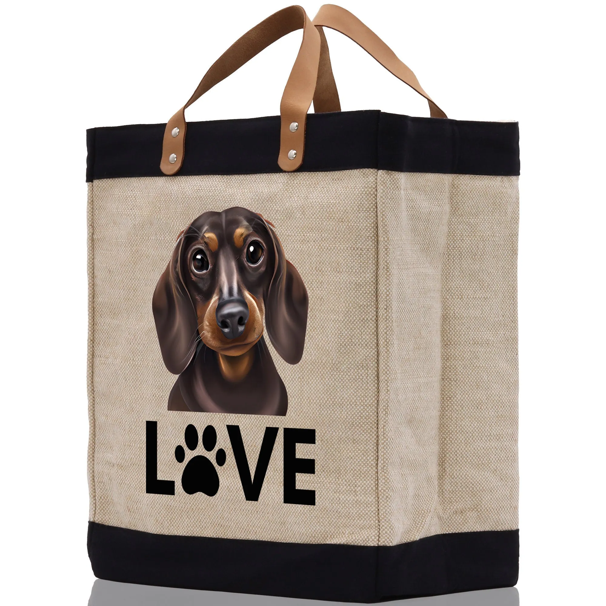 Dachshund Love Dog Jute Canvas Tote Funny Farmer Market Bag Quote Jute Bag Shopping Bag Burlap Bag Dog Owner Gift