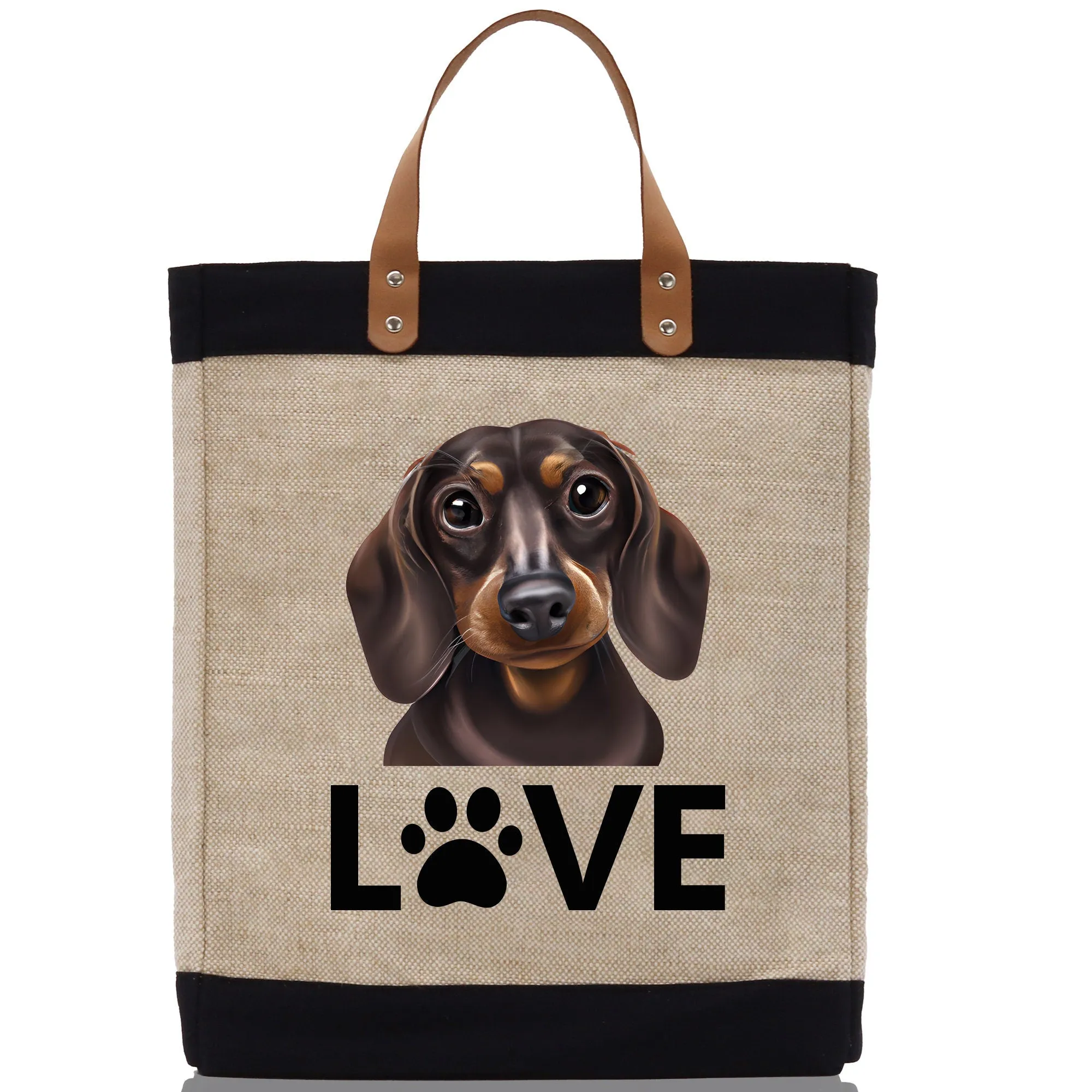 Dachshund Love Dog Jute Canvas Tote Funny Farmer Market Bag Quote Jute Bag Shopping Bag Burlap Bag Dog Owner Gift