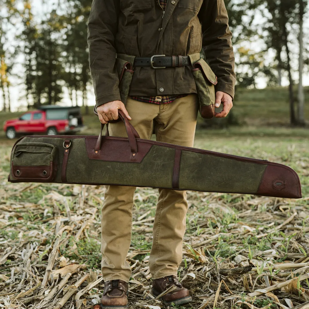 Dakota Waxed Canvas Shotgun Case | Green w/ Dark Briar Leather
