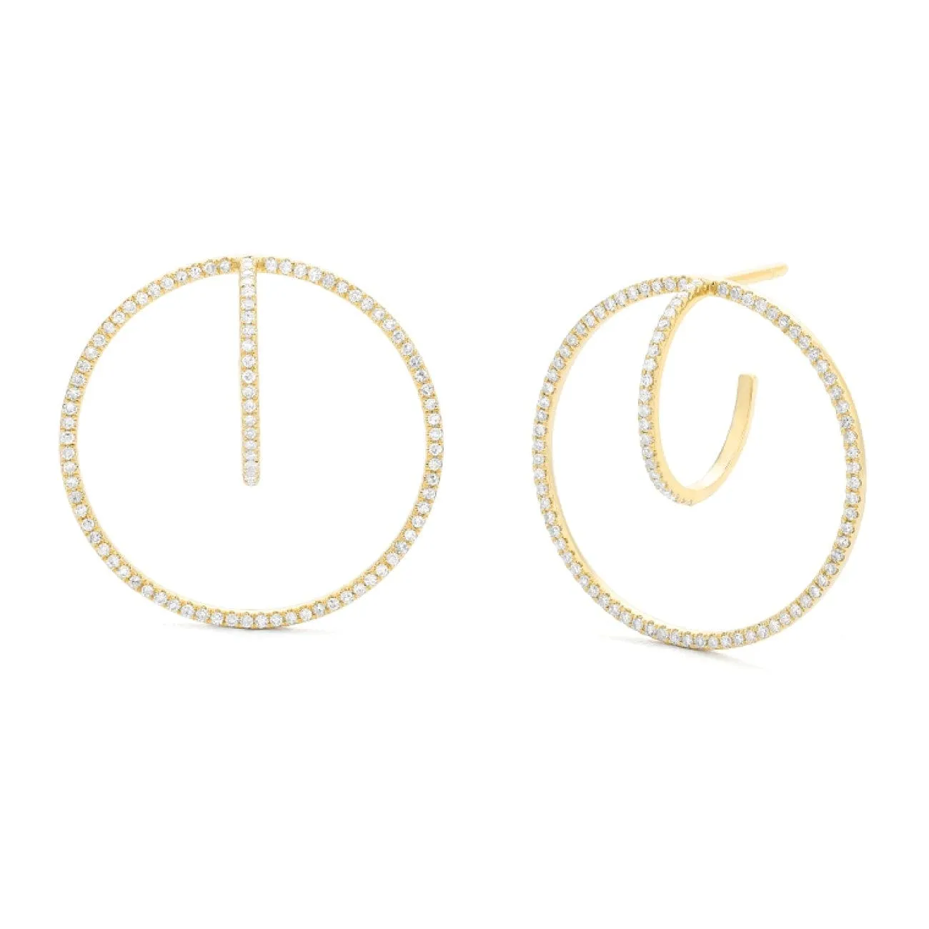 Diamond Modern Open Circle 14Kt Yellow Gold Earrings