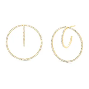 Diamond Modern Open Circle 14Kt Yellow Gold Earrings