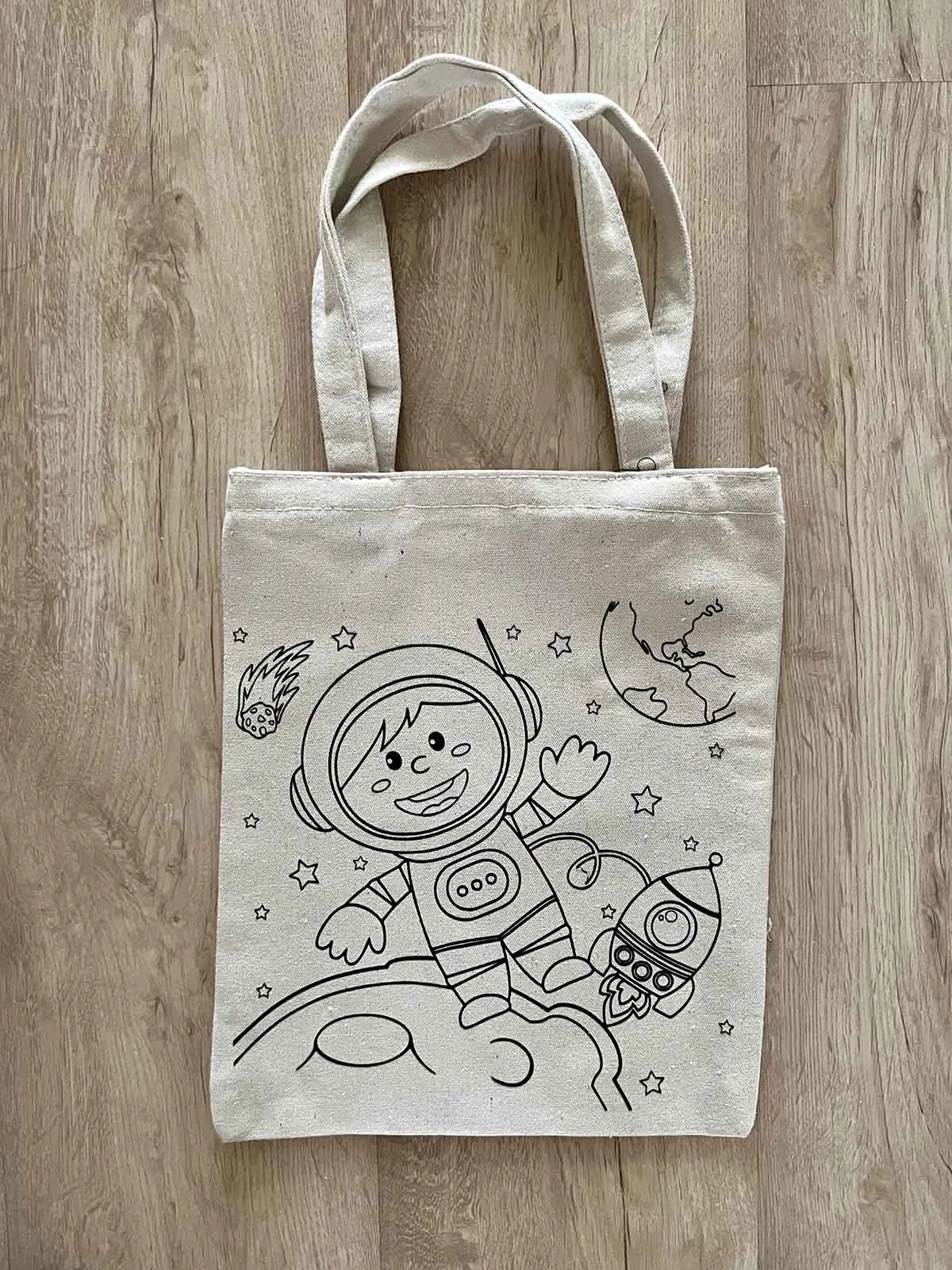 DIY Colouring Little Space Explorer Tote Bag
