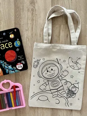 DIY Colouring Little Space Explorer Tote Bag