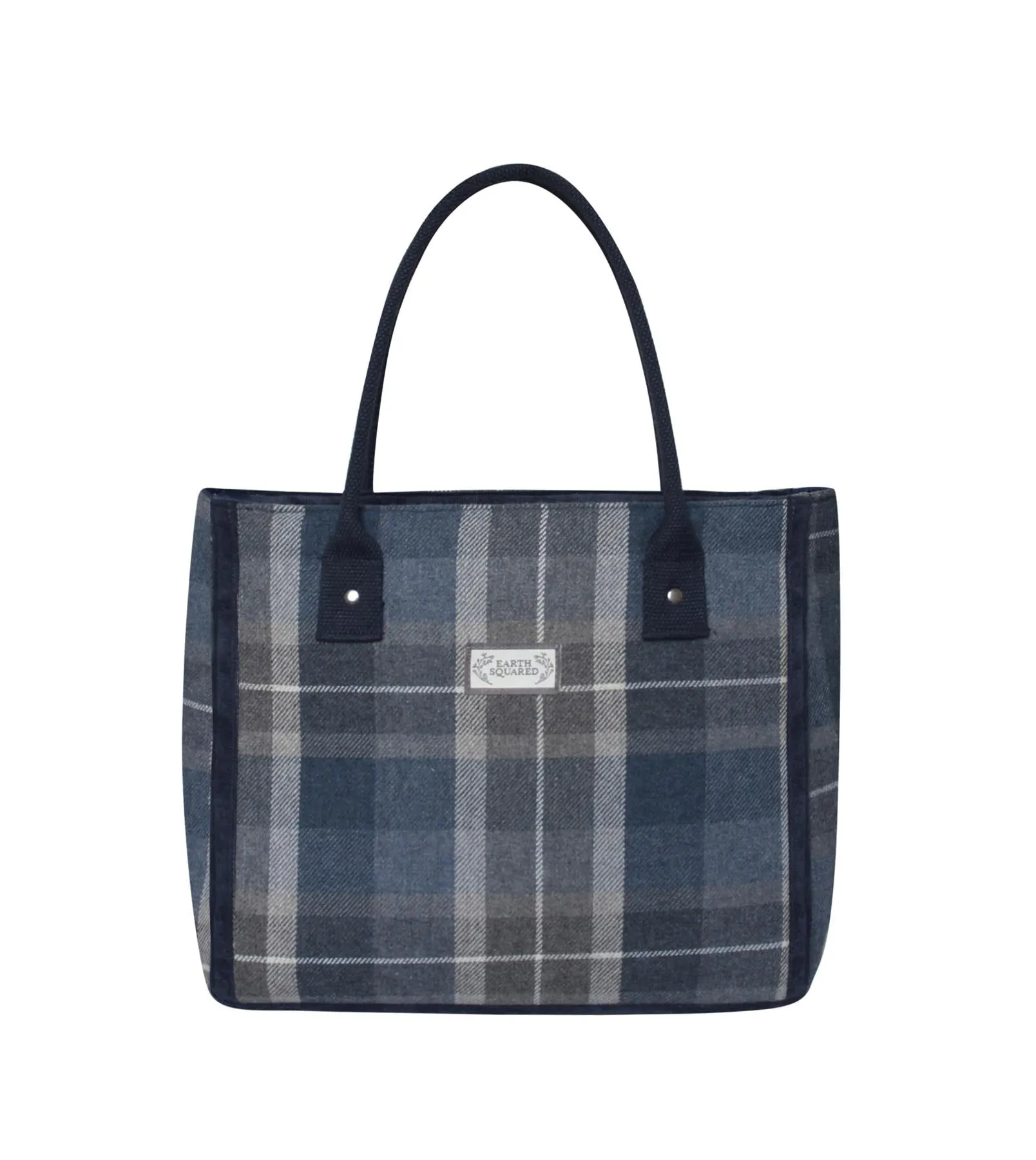 Earth Squared - Tote Shoulder Bag - Humbie Tweed Wool - Blue & Grey - 35x26x14cm