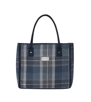 Earth Squared - Tote Shoulder Bag - Humbie Tweed Wool - Blue & Grey - 35x26x14cm