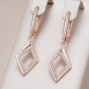 Elegant 585 Rose Gold Geometric Oval Rectangle Zircon Hoop Earrings