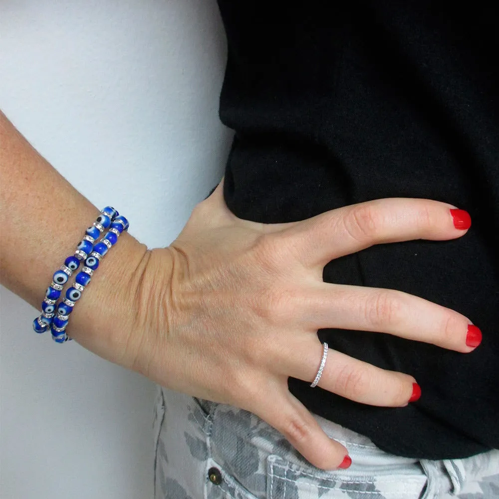 Evil Eye Glass Beads Bracelet Stretch Hamsa Lampwork 6mm Good Luck Kabbalah Blue