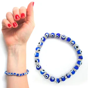 Evil Eye Glass Beads Bracelet Stretch Hamsa Lampwork 6mm Good Luck Kabbalah Blue