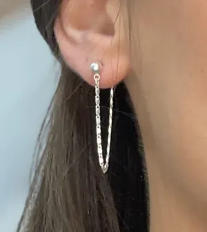 Extended Link Bar Drop Chain Mason Ball Stud Earring in Silver