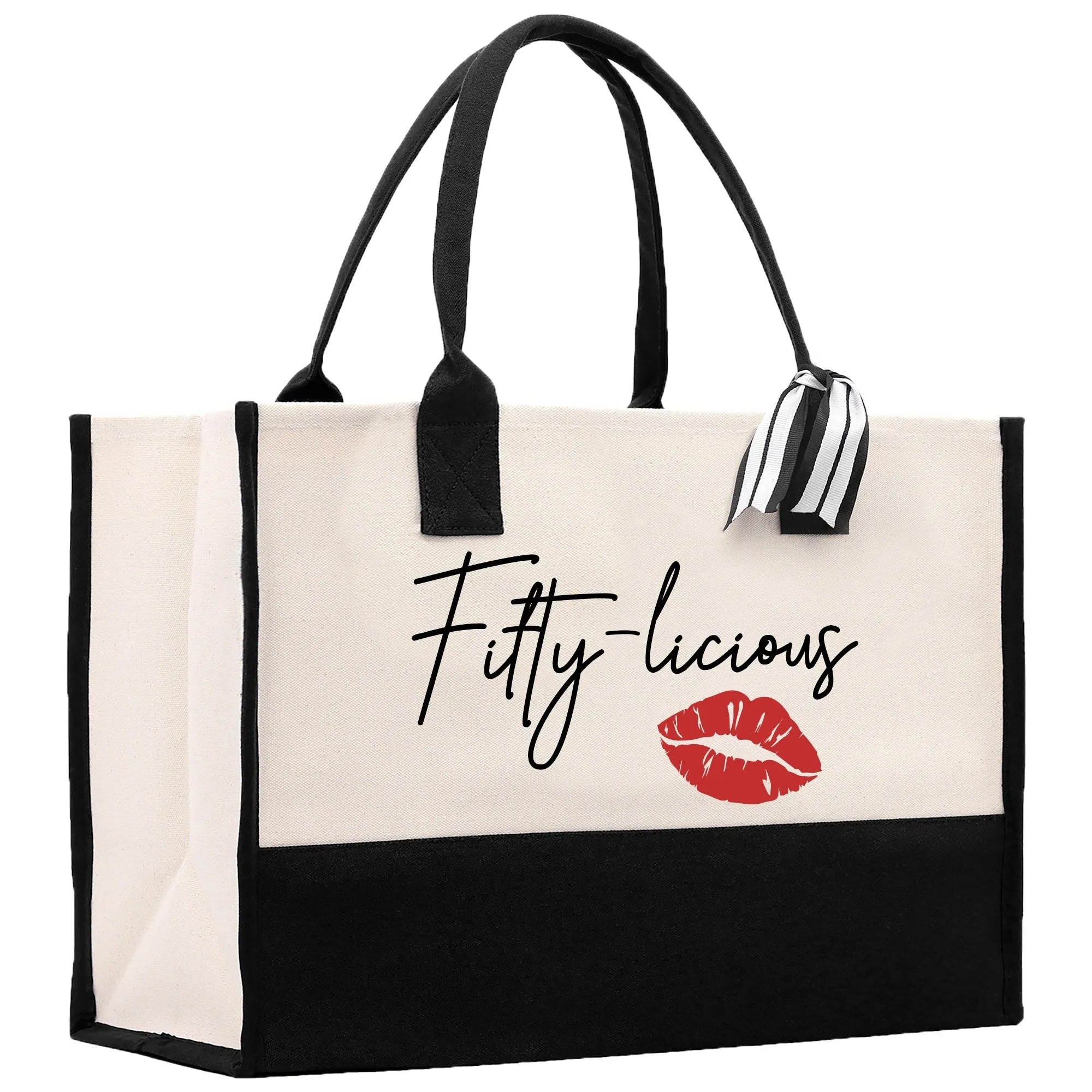 Fifty-licious 50 Age Birthday Cotton Canvas Tote Bag 50th Birthday Gift For Women 50th Birthday Celebration Party Gift (BDT1014)
