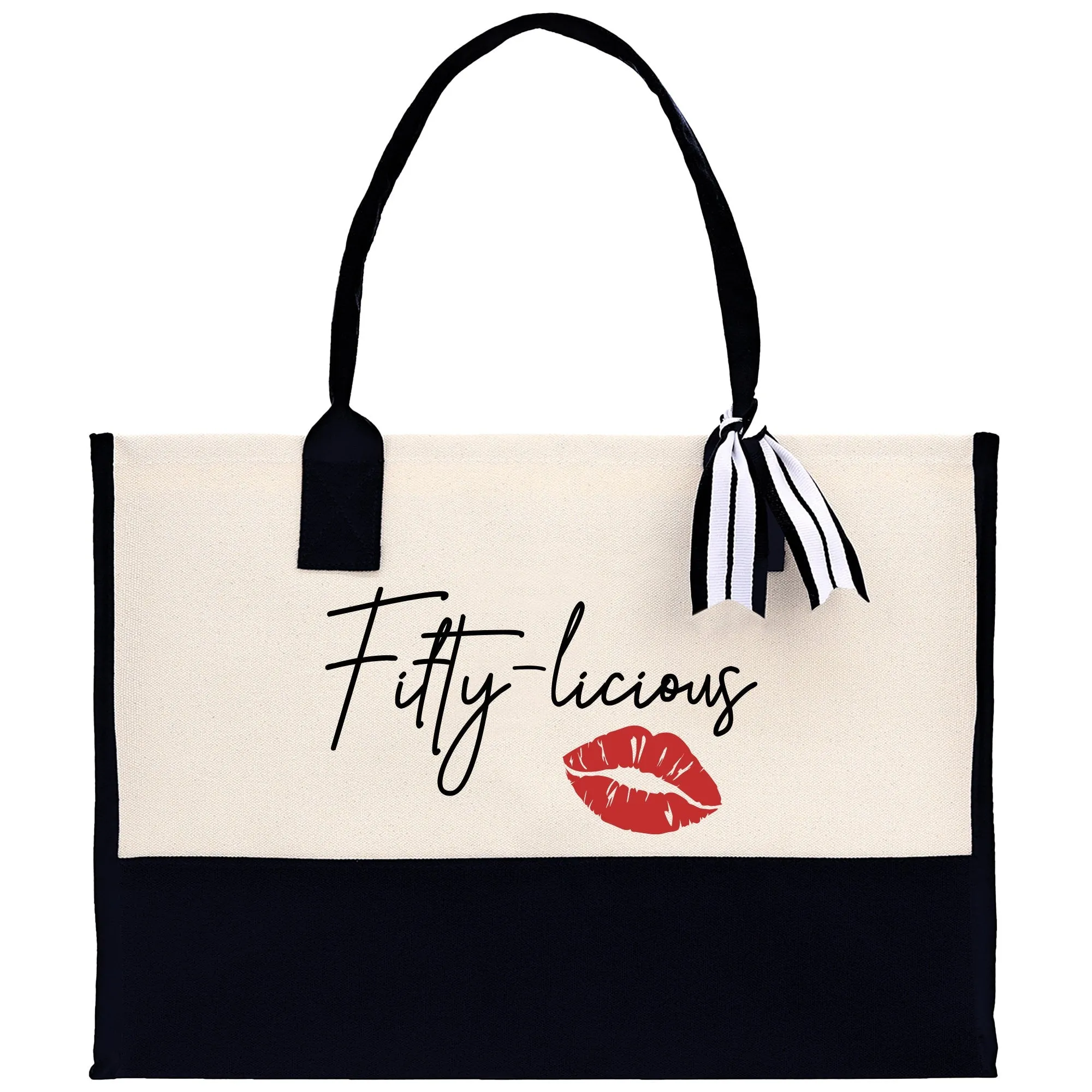 Fifty-licious 50 Age Birthday Cotton Canvas Tote Bag 50th Birthday Gift For Women 50th Birthday Celebration Party Gift (BDT1014)