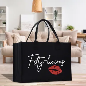Fifty-licious 50 Age Birthday Cotton Canvas Tote Bag 50th Birthday Gift For Women 50th Birthday Celebration Party Gift (BDT1016)