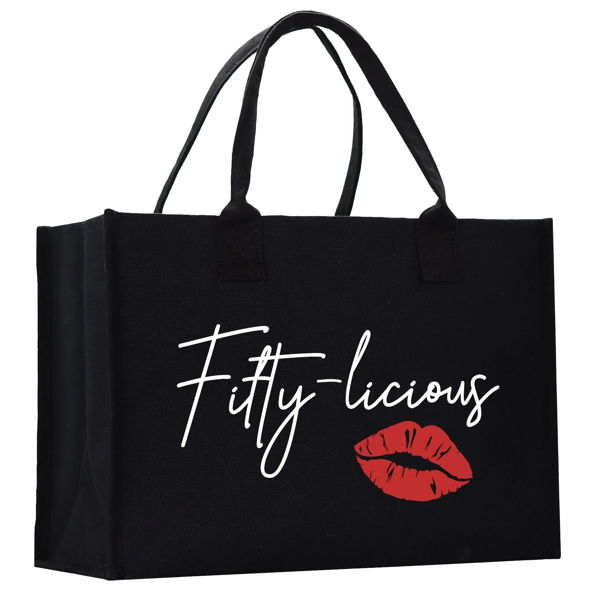 Fifty-licious 50 Age Birthday Cotton Canvas Tote Bag 50th Birthday Gift For Women 50th Birthday Celebration Party Gift (BDT1016)