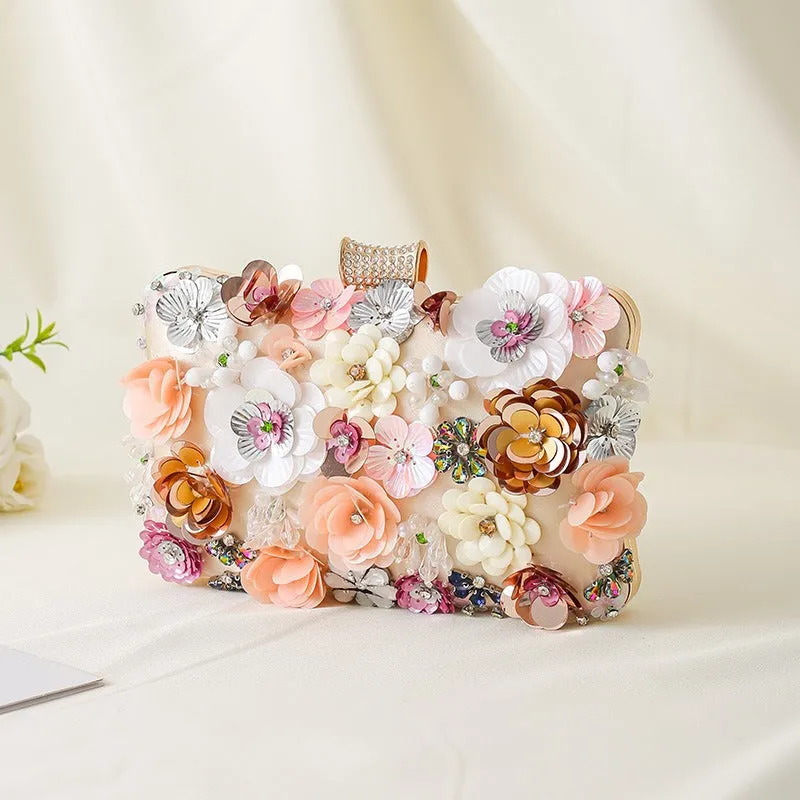 Floral Evening Handbags Colorful Rhinestone Clutch Purses Floral Bride Wedding Handbag Chain Shoulder Bag