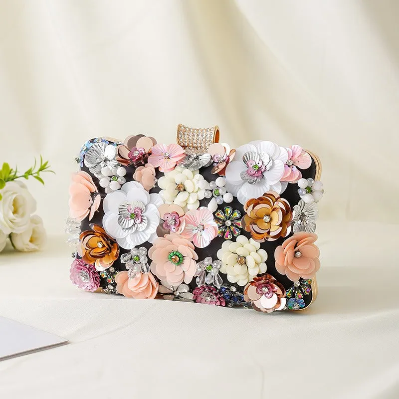 Floral Evening Handbags Colorful Rhinestone Clutch Purses Floral Bride Wedding Handbag Chain Shoulder Bag