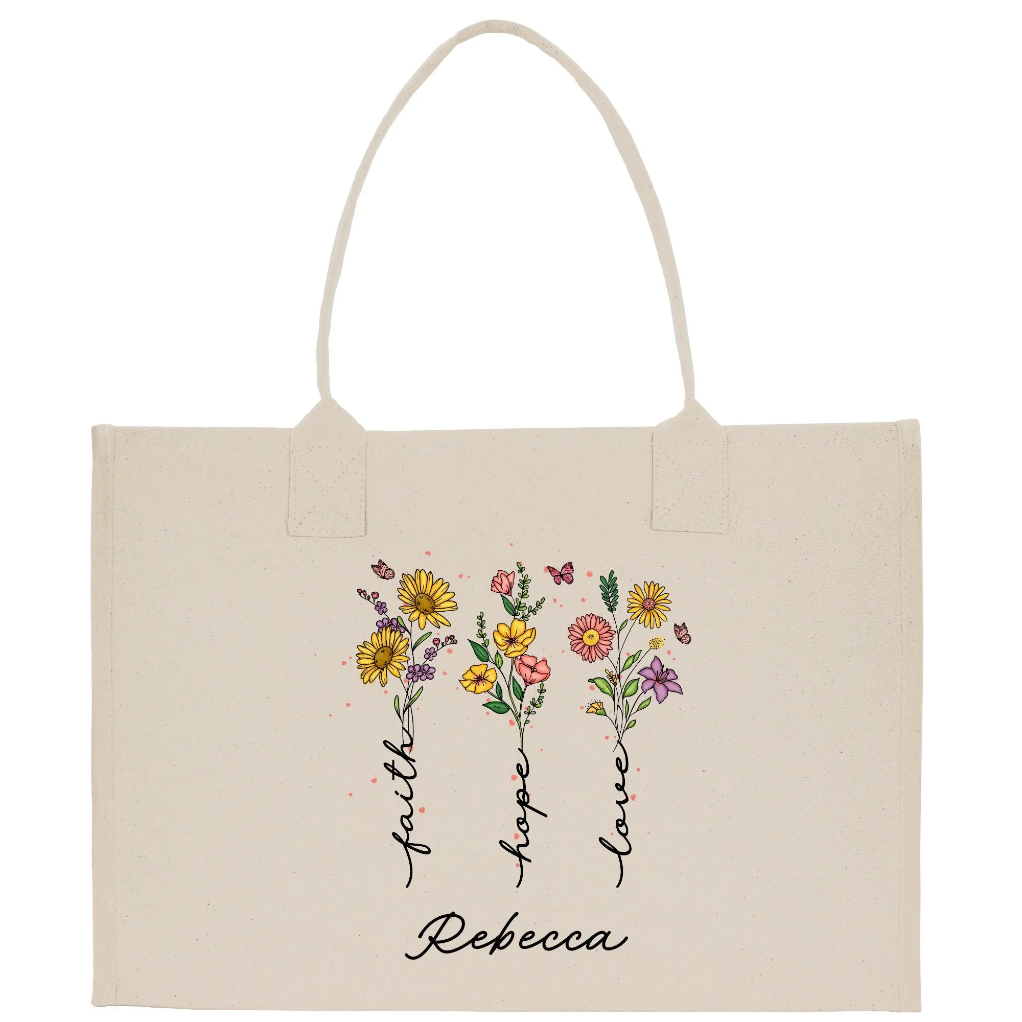 Floral Faith Hope Believe Personalized Name Religious Cotton Canvas Tote Bag For Women Custom Religious Gifts Church Tote Bag