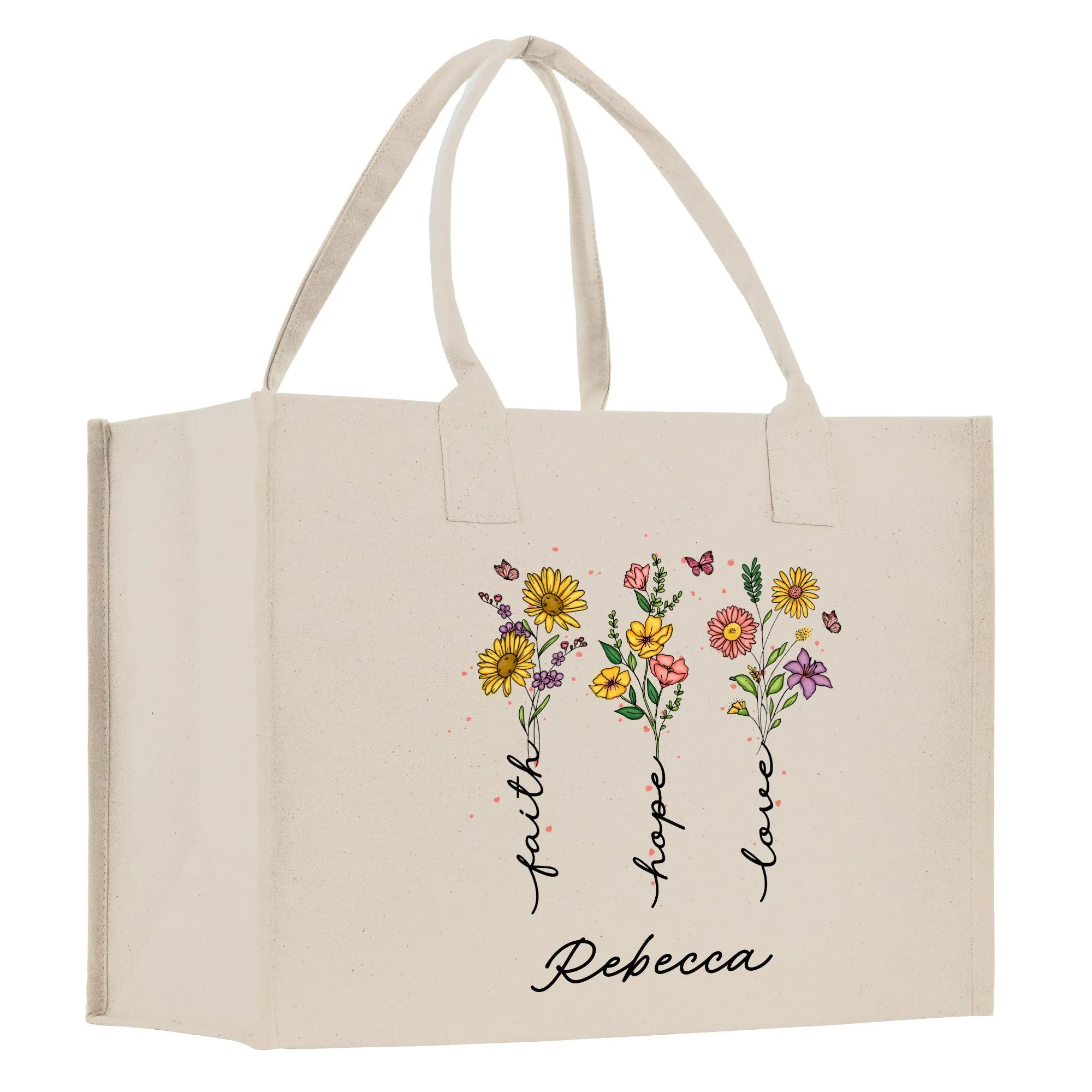 Floral Faith Hope Believe Personalized Name Religious Cotton Canvas Tote Bag For Women Custom Religious Gifts Church Tote Bag
