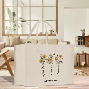 Floral Faith Hope Believe Personalized Name Religious Cotton Canvas Tote Bag For Women Custom Religious Gifts Church Tote Bag