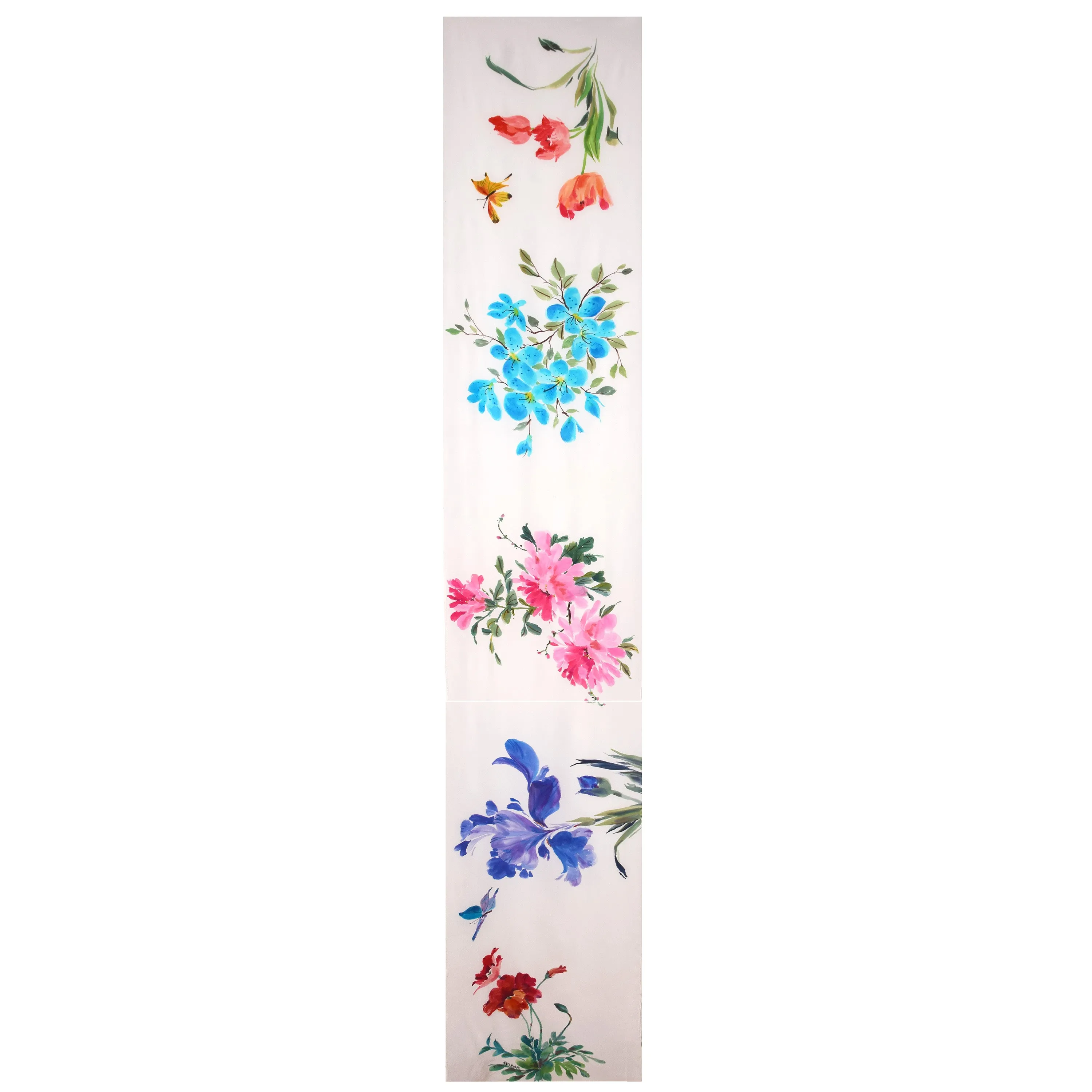 Floral Sumi-e Handpainted Silk Wrap with Butterflies