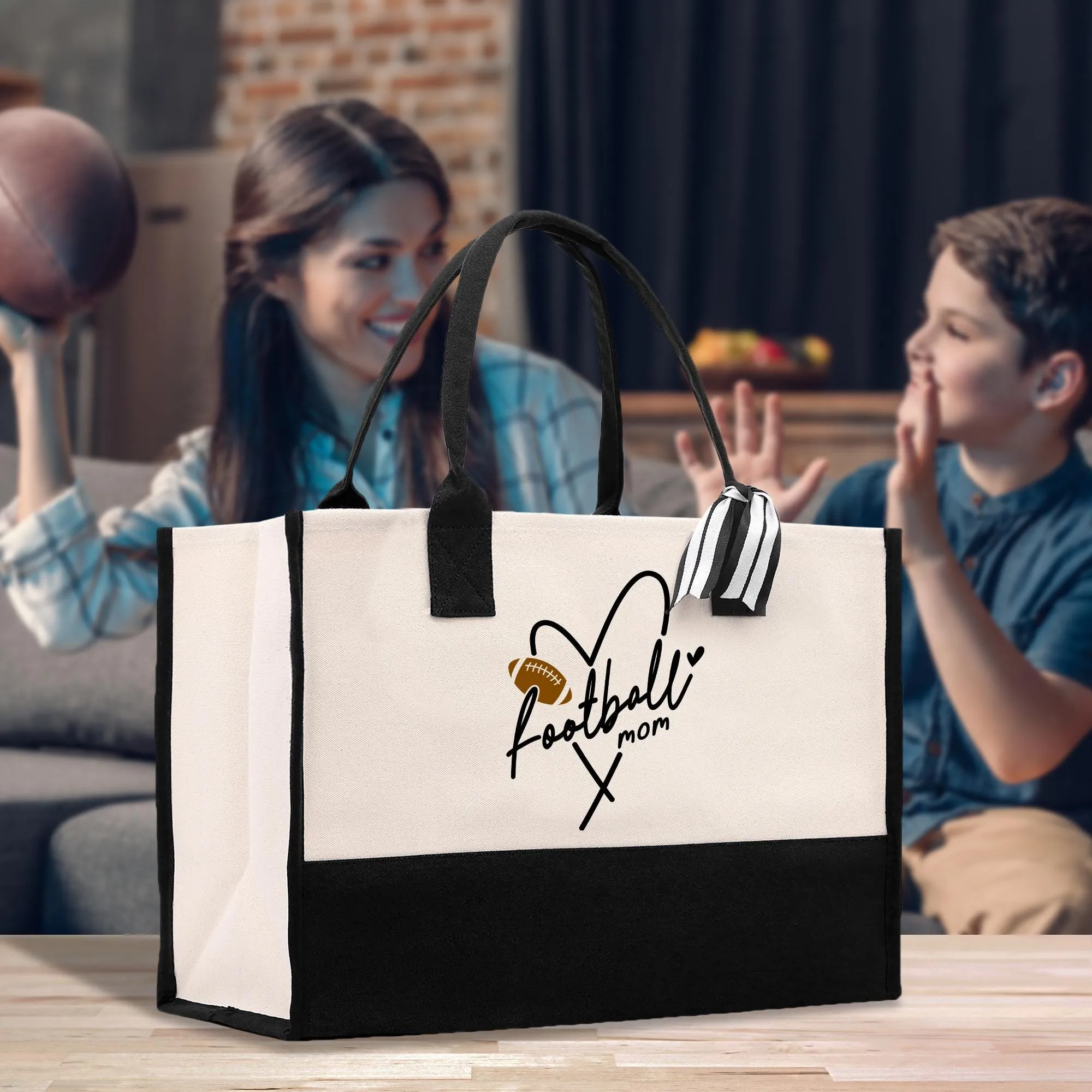 Football Mother Tote Bag Football Mom Sports Cotton Canvas Tote Bag Gift for Football Mom Football Lover Mom Gift (FMTB1001)