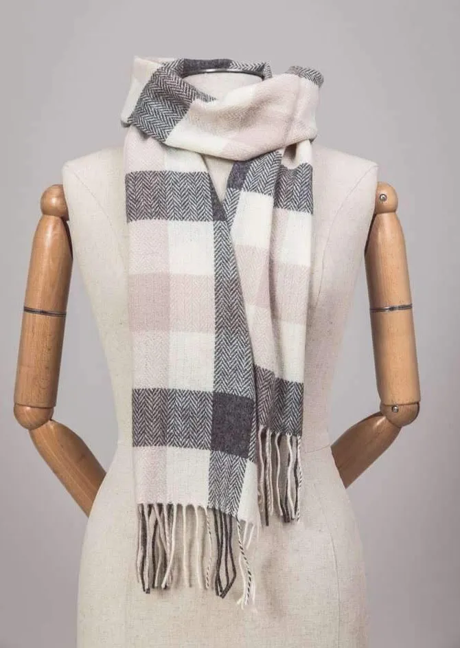 Foxford Lambswool Scarf | Neutral Block Check