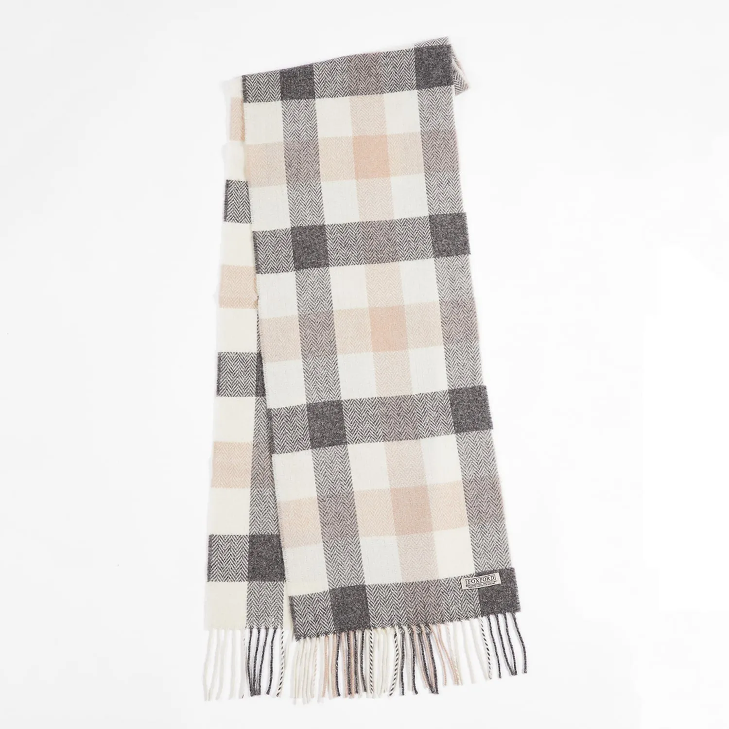 Foxford Lambswool Scarf | Neutral Block Check