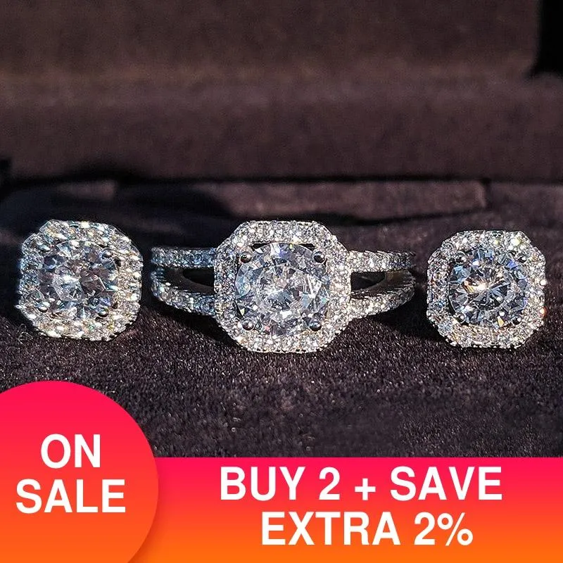 Geometric Rhinestone Ring and Earrings Bundle Set