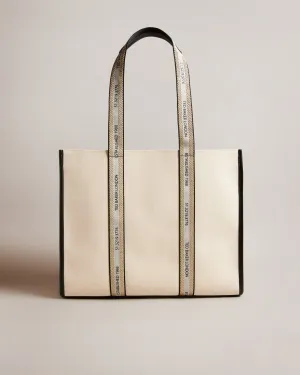 Georjey Branded Webbing Canvas Tote Ecru