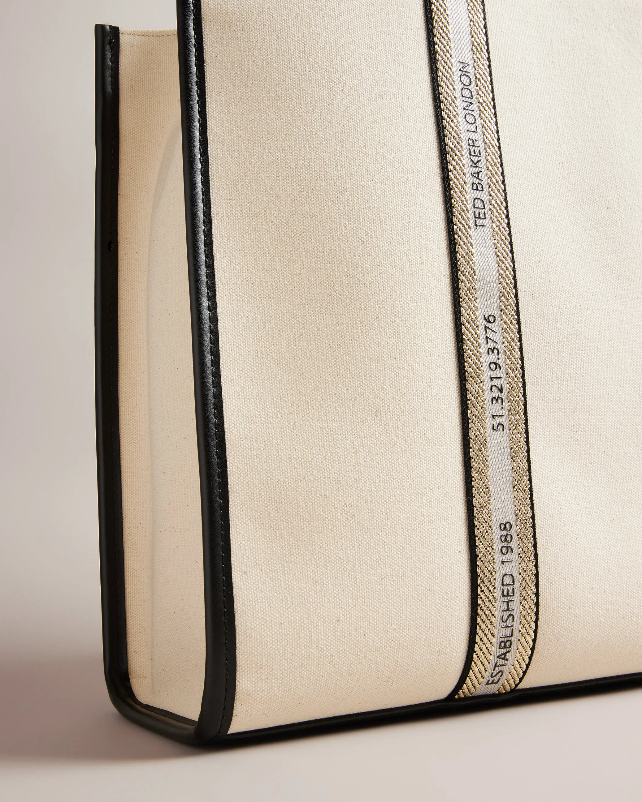 Georjey Branded Webbing Canvas Tote Ecru