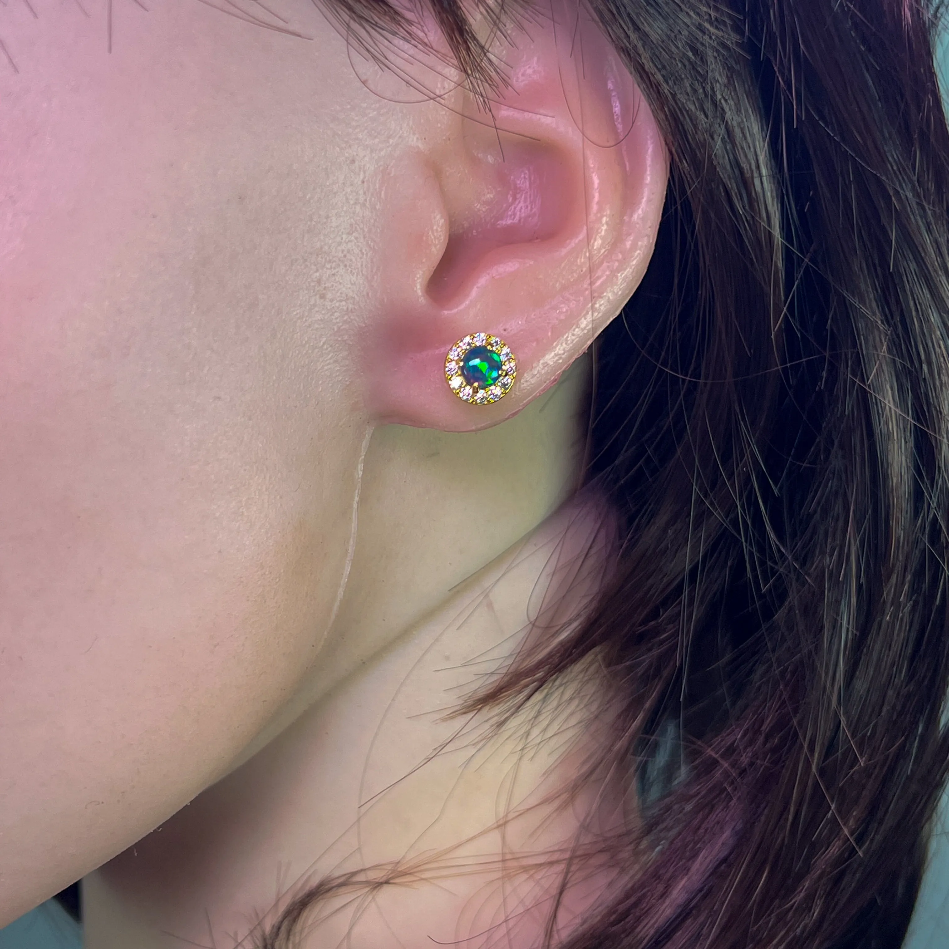 Gold Plated Sterling Silver 5mm Opal triplet halo earring studs