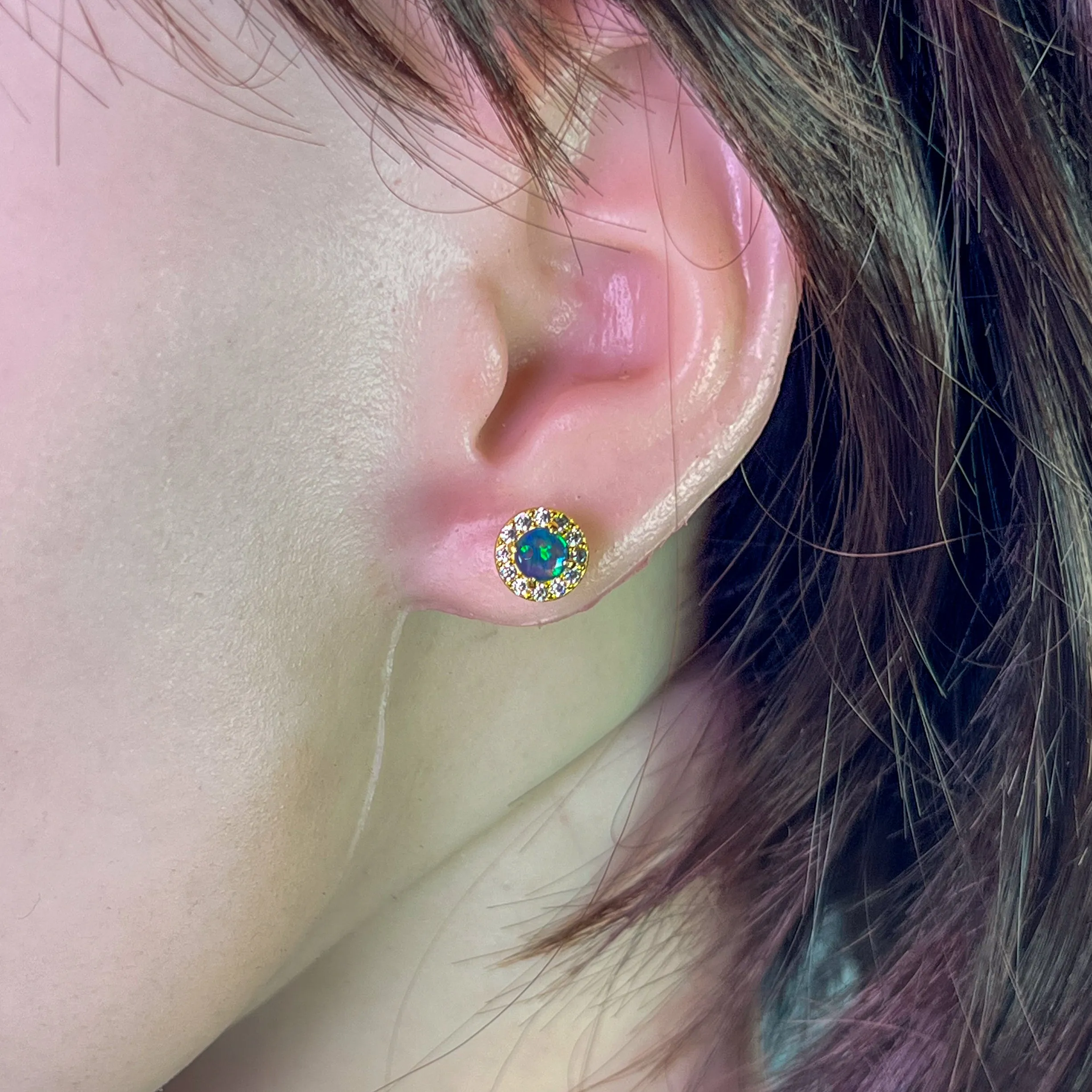 Gold Plated Sterling Silver 5mm Opal triplet halo earring studs