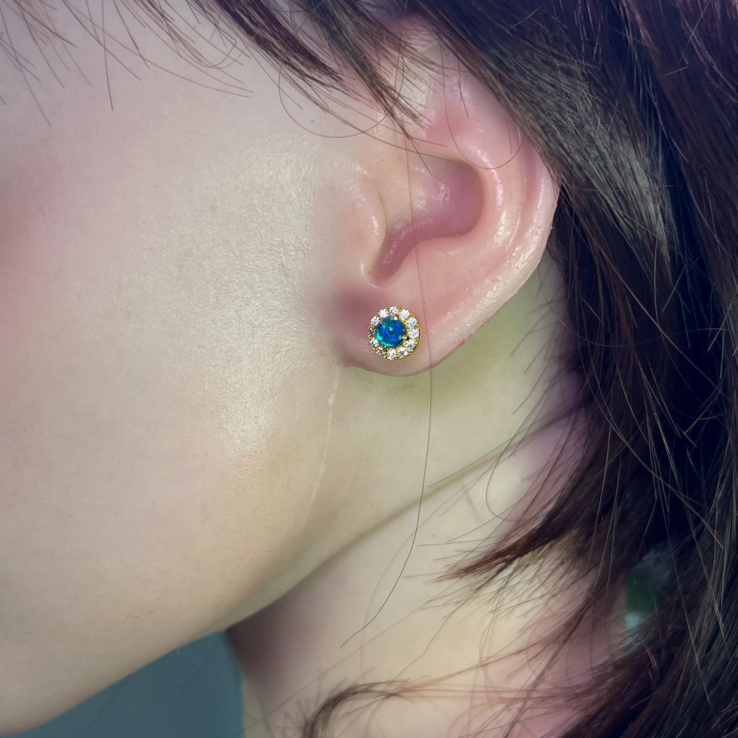 Gold Plated Sterling Silver 5mm Opal triplet halo earring studs