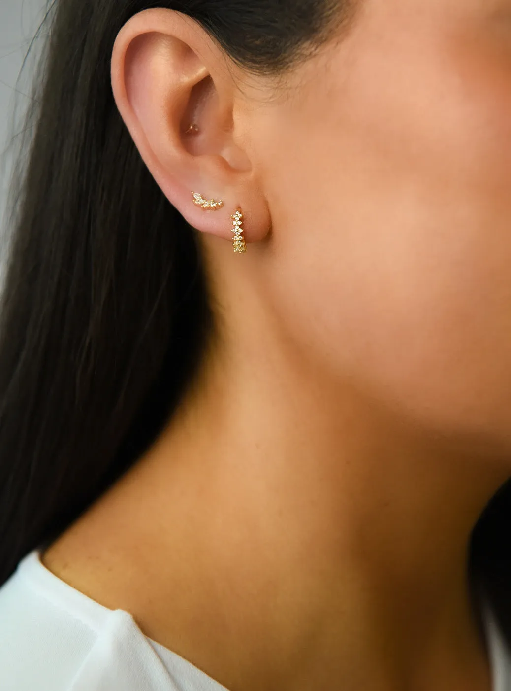 Golden Floral Cz Hoop Earrings