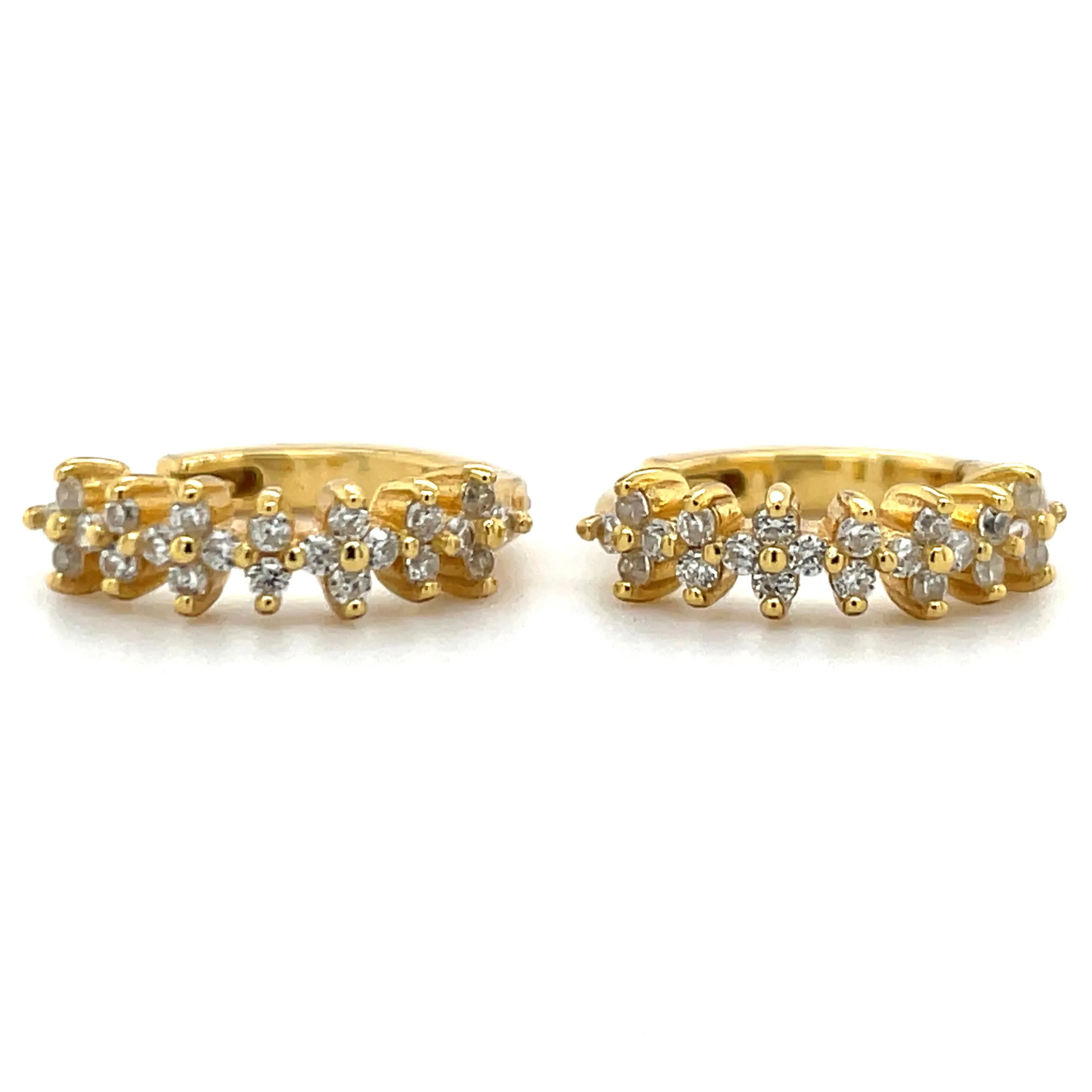 Golden Floral Cz Hoop Earrings
