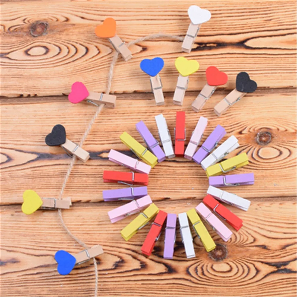 Heart Love Mini Wooden Cloth Pins-Postcard Clips-Party-Wedding Decoration