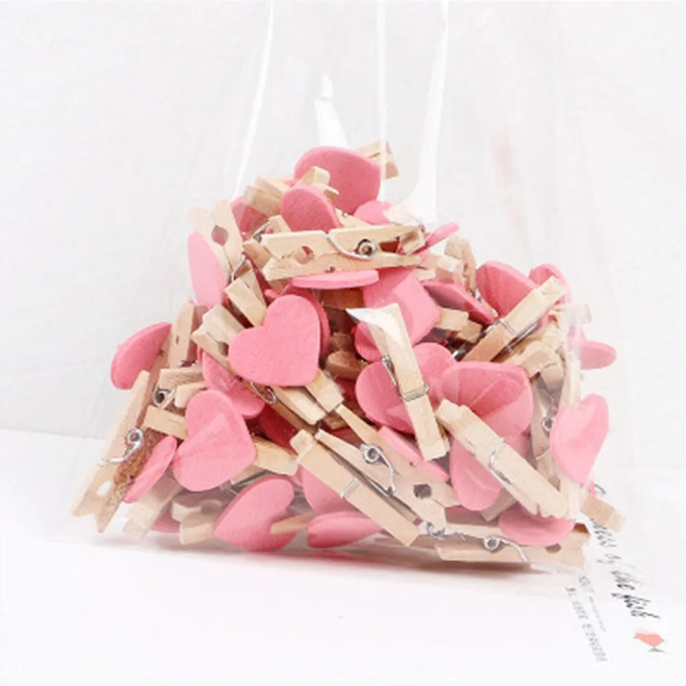 Heart Love Mini Wooden Cloth Pins-Postcard Clips-Party-Wedding Decoration