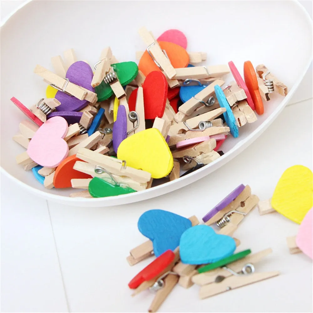 Heart Love Mini Wooden Cloth Pins-Postcard Clips-Party-Wedding Decoration