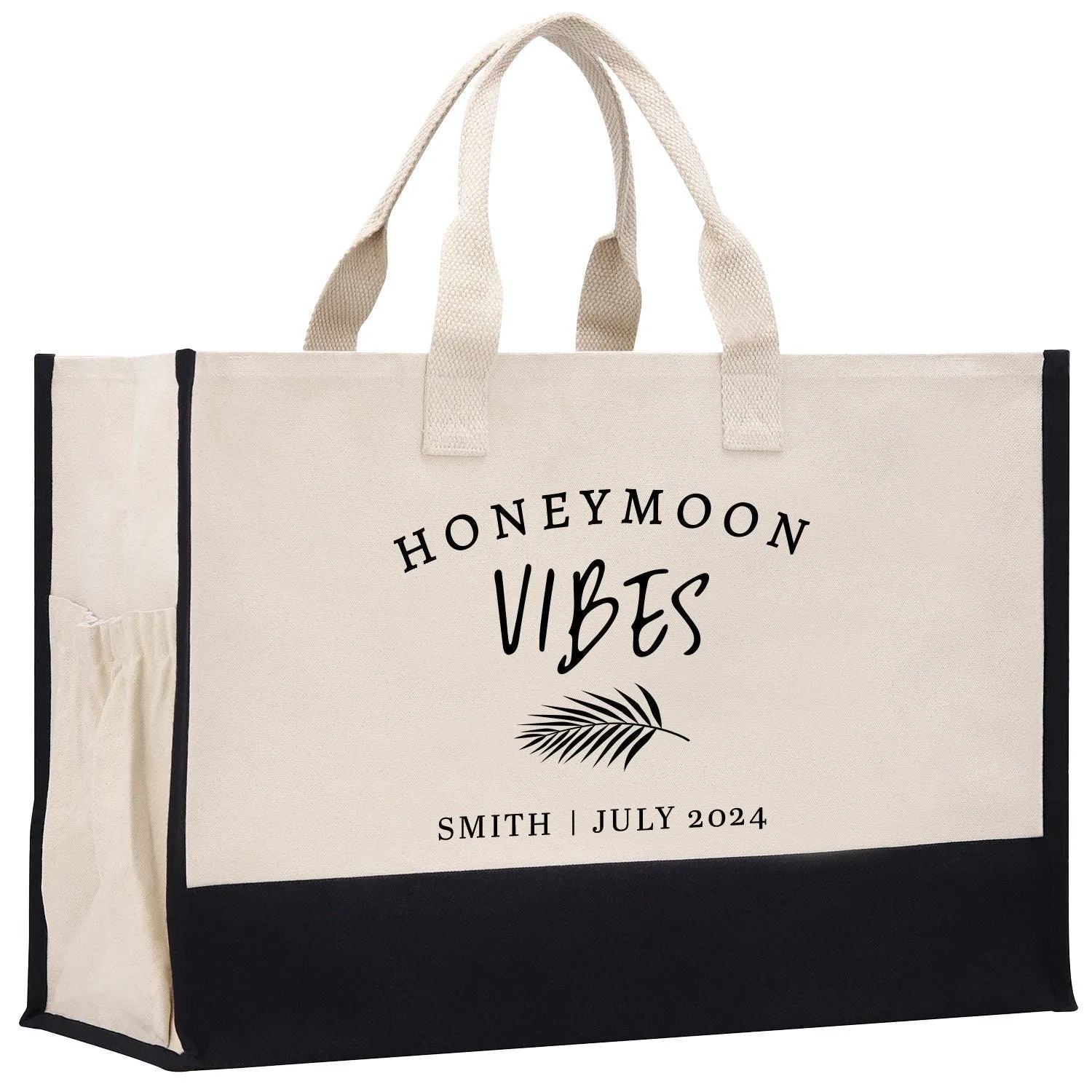 Honeymoon Vibes Personalized Canvas Tote Bag Custom Newlyweds Tote Bag Honeymoon Gift Honeymoon Weekender Bag Engagement Gift (BLTB1005)