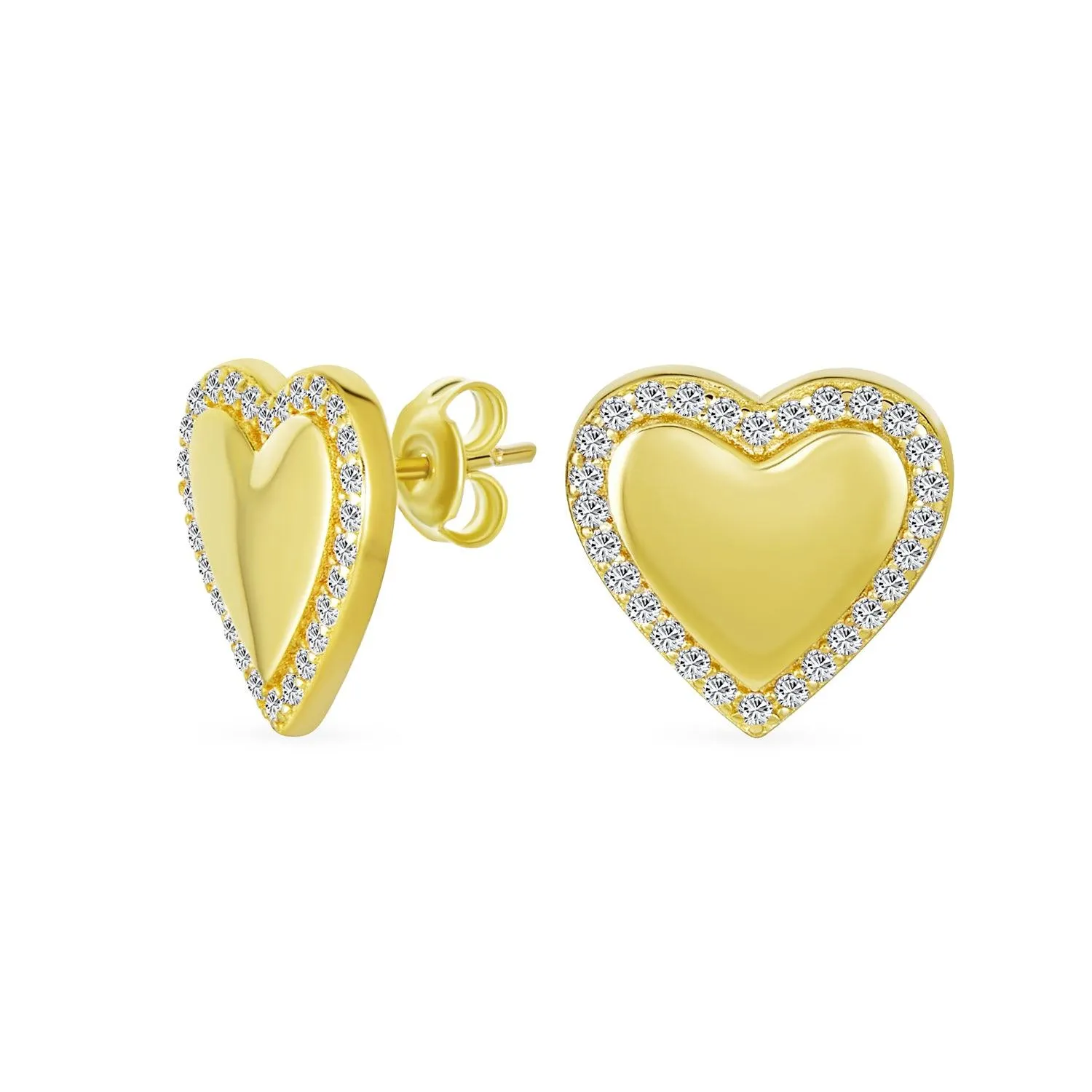 Initial Letter A-Z CZ Stud Earrings Heart Shaped Pave Halo 14K Gold Silver