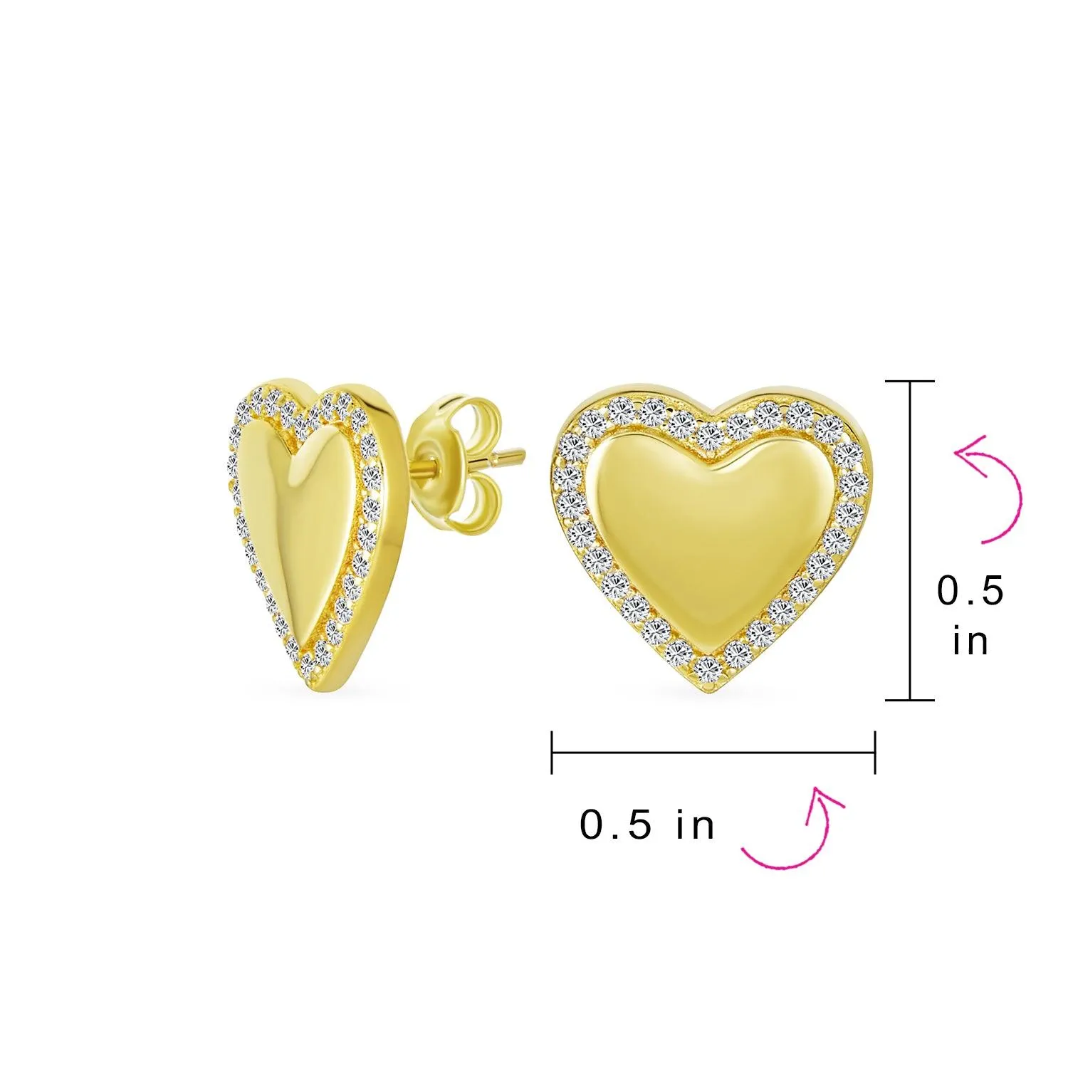 Initial Letter A-Z CZ Stud Earrings Heart Shaped Pave Halo 14K Gold Silver