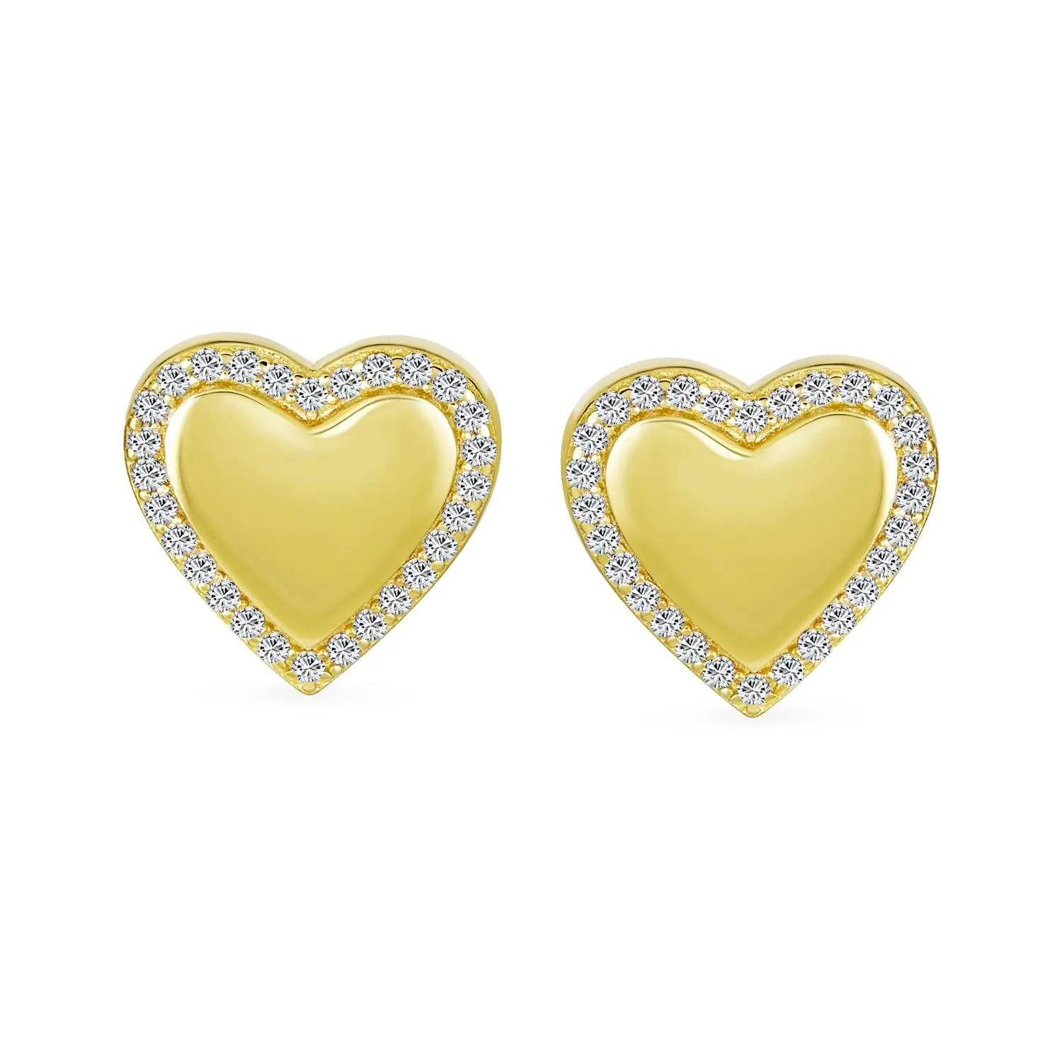 Initial Letter A-Z CZ Stud Earrings Heart Shaped Pave Halo 14K Gold Silver