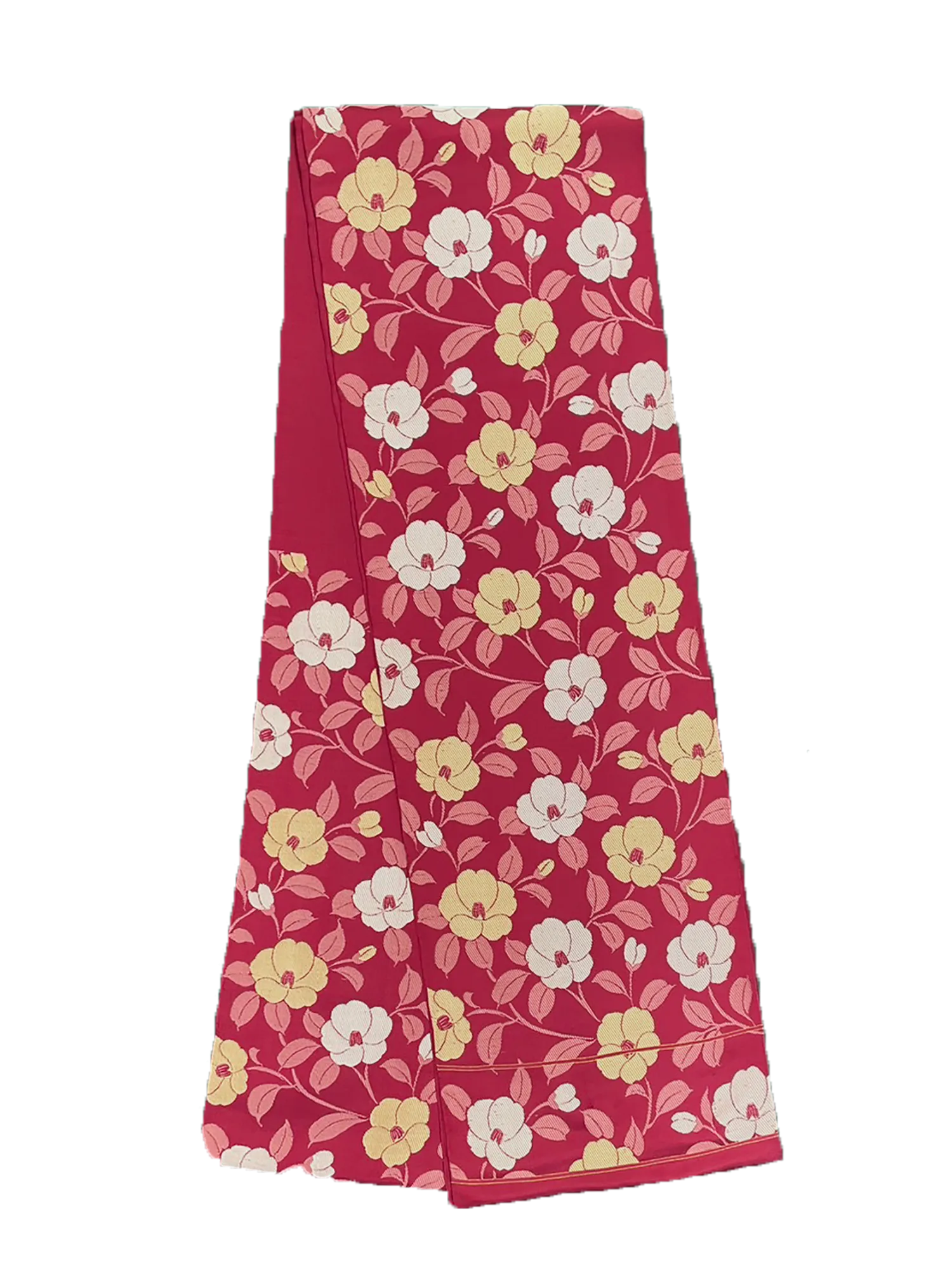 Japanese Kimono Vintage Fukuro Obi - Red, Gold Japanese Flowers