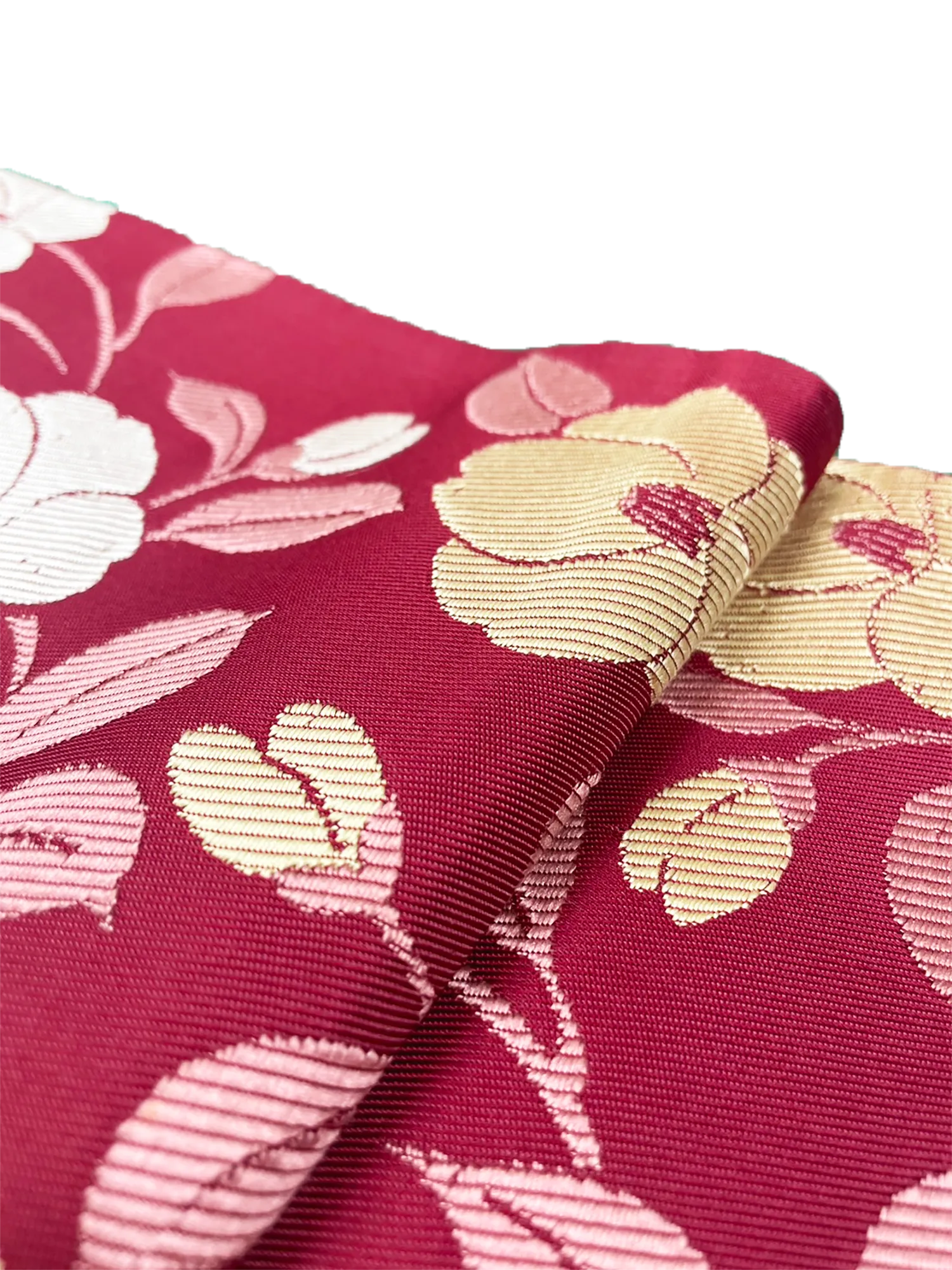 Japanese Kimono Vintage Fukuro Obi - Red, Gold Japanese Flowers