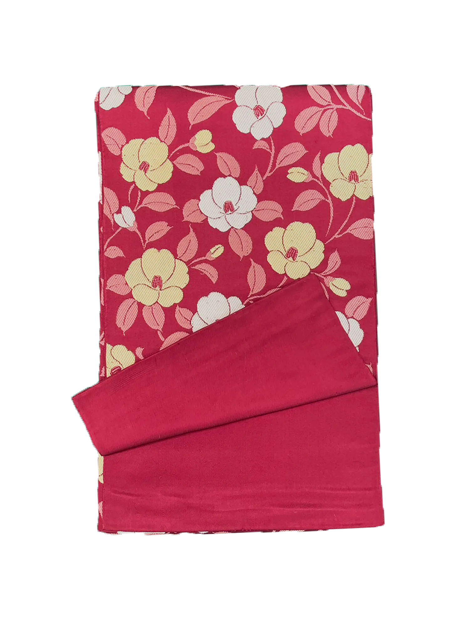 Japanese Kimono Vintage Fukuro Obi - Red, Gold Japanese Flowers