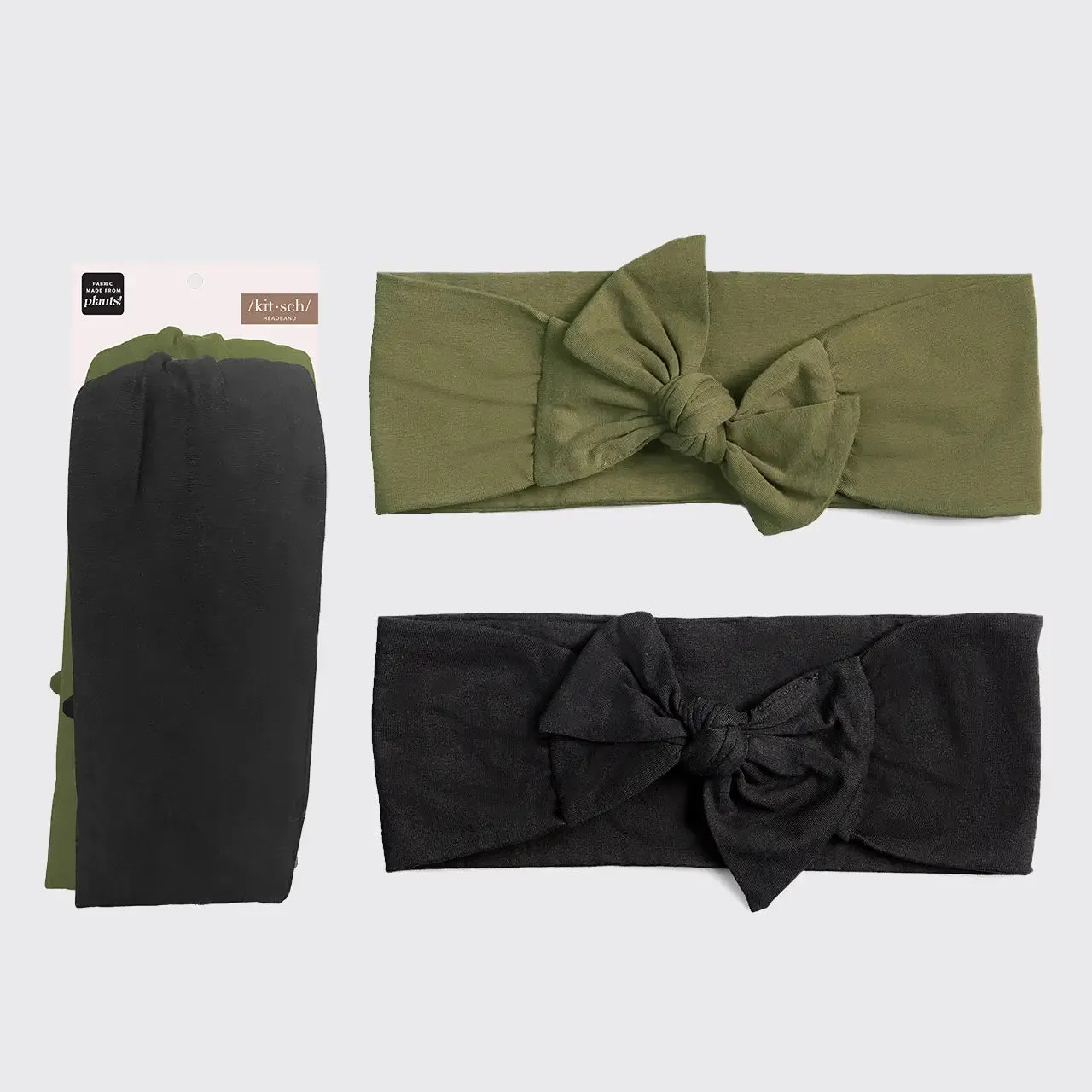 KITSCH COTTON ADJUSTABLE 2PC HEADBAND MOSS