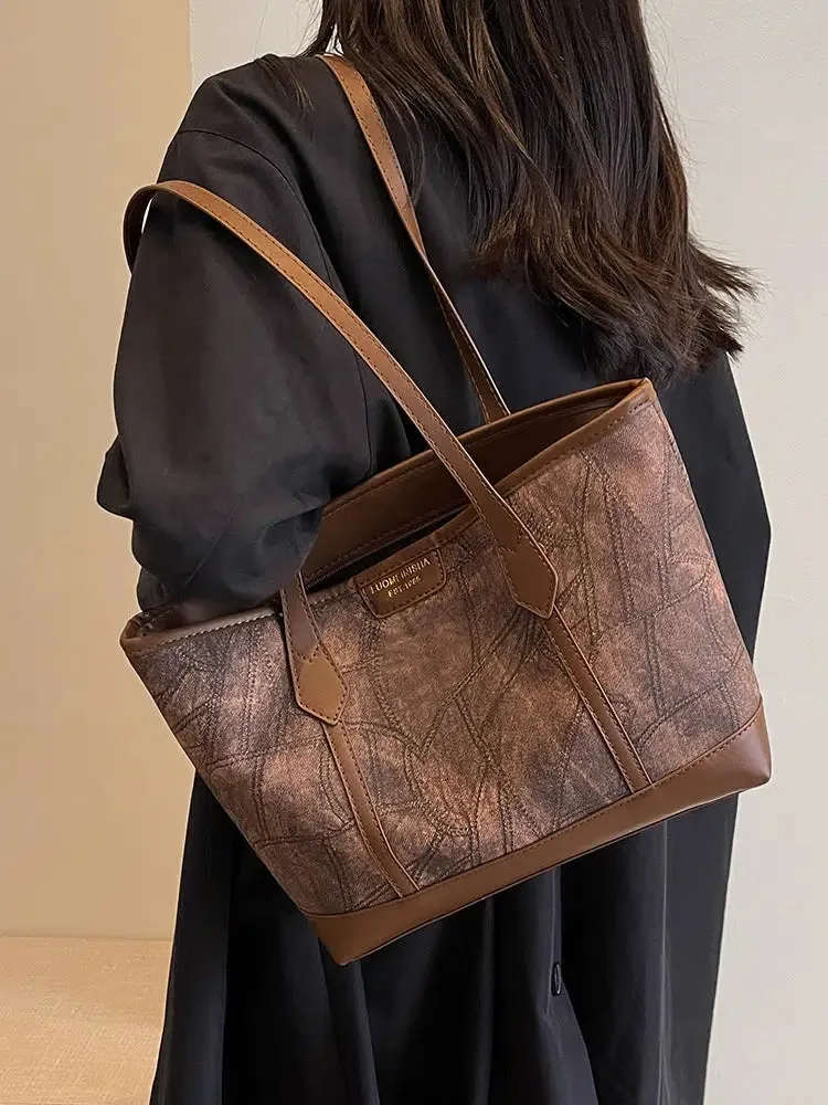 Leather Accents Denim Tote Bag